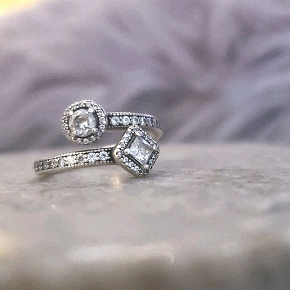 Pandora Sparkling Square & Circle Open Ring - image 4